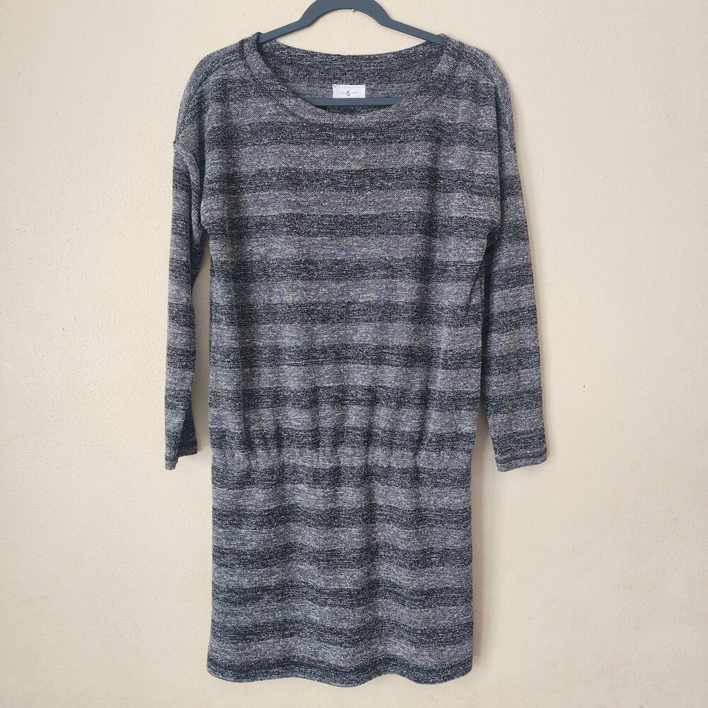 Lou & Grey Wide Horizontal Stripe Knit Casual Long Sleeve Knee Length Dress sz M